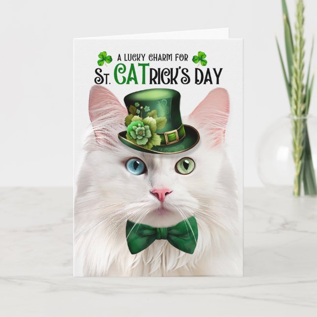 Angora Cat Funny St. CATricks dag Lucky Charm Helgkort (Framsida)