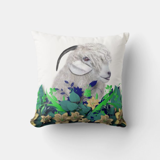Angora Goat Painting Herd Namn Goat Pillow Kudde (Framsida)