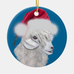 Angora Goat Santa Hat jul Ornament