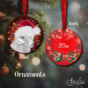 Angora Goat Santa Hat jul Ornament