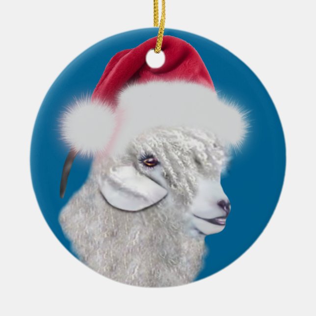 Angora Goat Santa Hat jul Ornament (Framsidan)