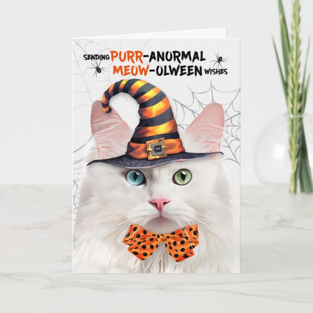 Angora Halloween Kat PURRanormal MEOWolween Helgkort (Framsida)