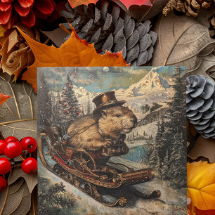 Ångpunk Bäver Sleigh Julkort