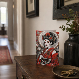 Ångpunk Japansk Geisha Elegant Röd Svart Konst Kort