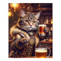 Ångpunk katt dricker öl på en pub -