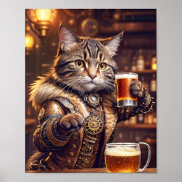 Ångpunk katt dricker öl på en pub -  poster