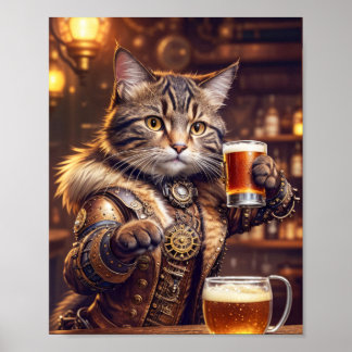 Ångpunk katt dricker öl på en pub - poster