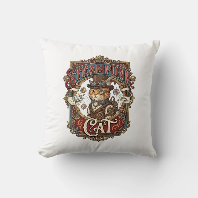 Ångpunk Katt Katt Ångpunk Vintage Kudde (Framsida)