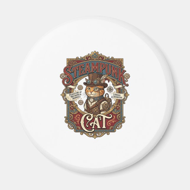 Ångpunk Katt Katt Ångpunk Vintage Magnet (Framsidan)