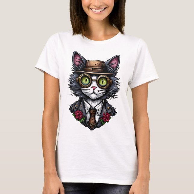 Ångpunk Katt T Shirt (Framsida)