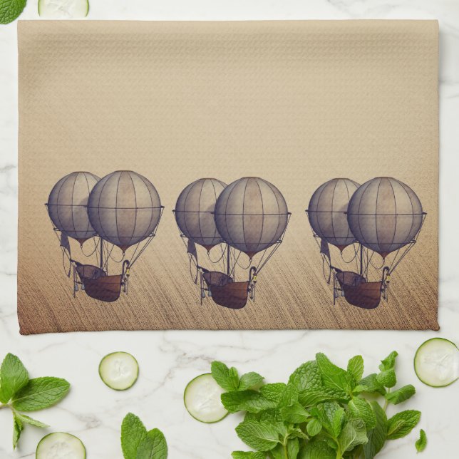 Ångpunk-luftballonger med fartyg kökshandduk (Vikta)