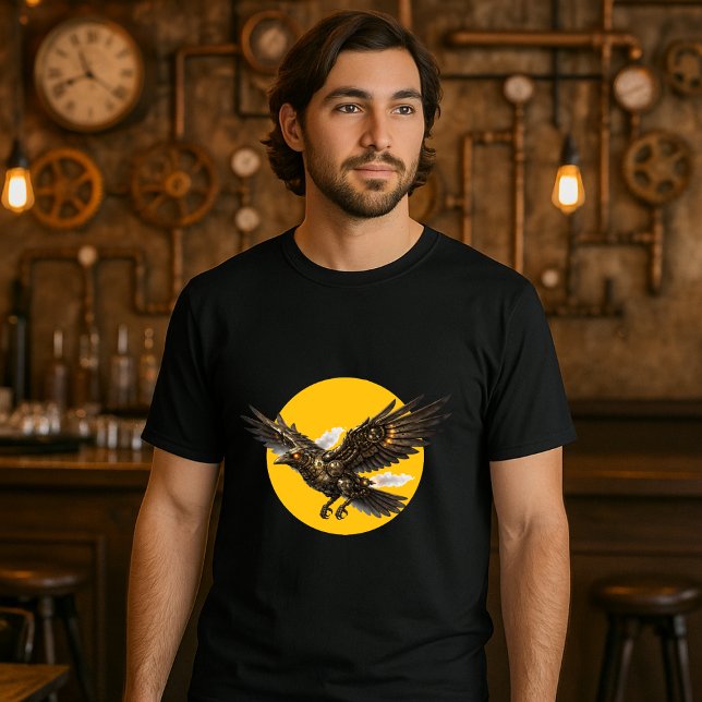 Ångpunk mekanisk flygande kråka över fullmåne t shirt (Skapare uppladdad)