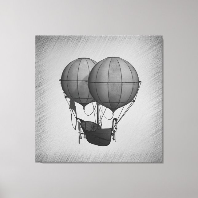 Ångpunk Silver Heta Luftballonger med Fartyg Canvastryck (Framsida)