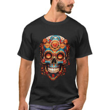 Ångpunk-skulpturdesign på en svart kortärmad tröja