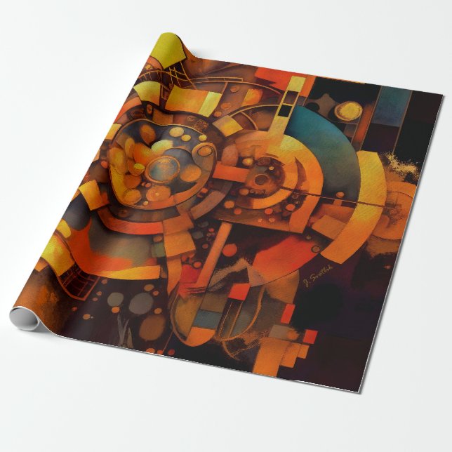 Ångpunk Solsystem Abstrakt Presentpapper (Utrullad)