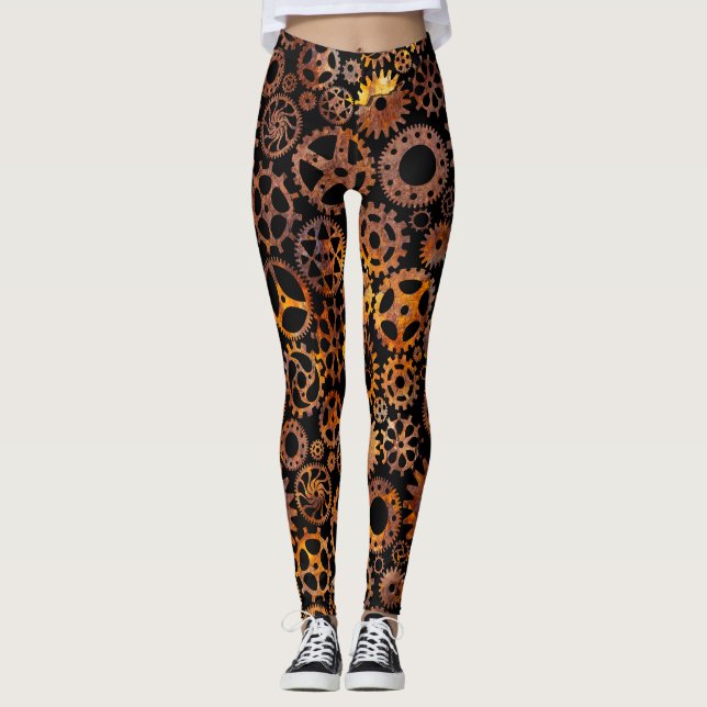 Ångpunk Super Färgglada Rostiga Kugghjul Leggings (Framsida)