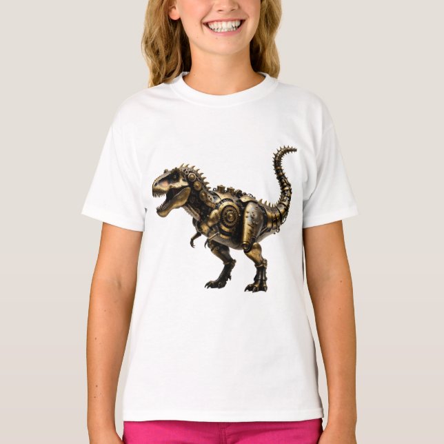 Ångpunk T-Rex Mech – Mässing Dino Best T Shirt (Framsida)