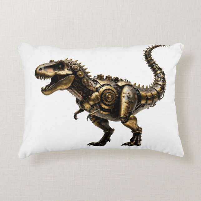 Ångpunk T-Rex Mech – Mässing Dino Odjur Prydnadskudde (Framsidan)