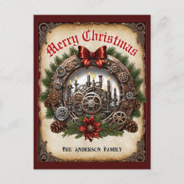 Ångpunkgröna ljusstakar krans kugghjul jul helg vykort