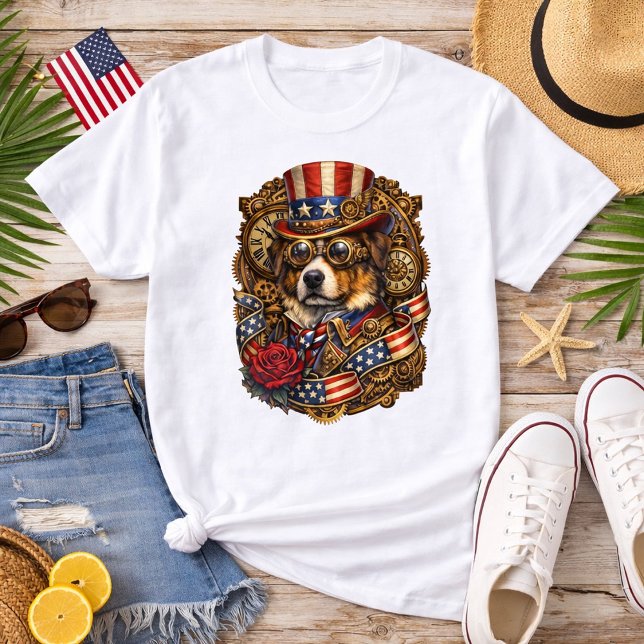 Ångpunkspatriotisk hund t shirt (Skapare uppladdad)