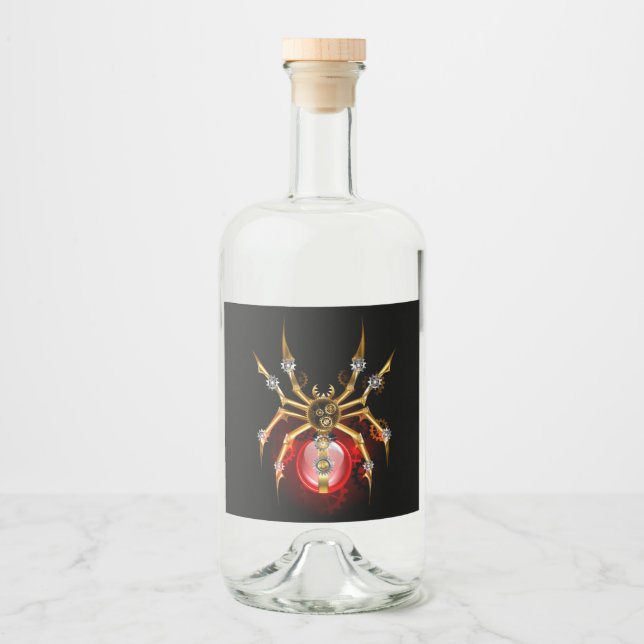 Ångpunkspindel på svart spritflaskor etikett (Framsida)