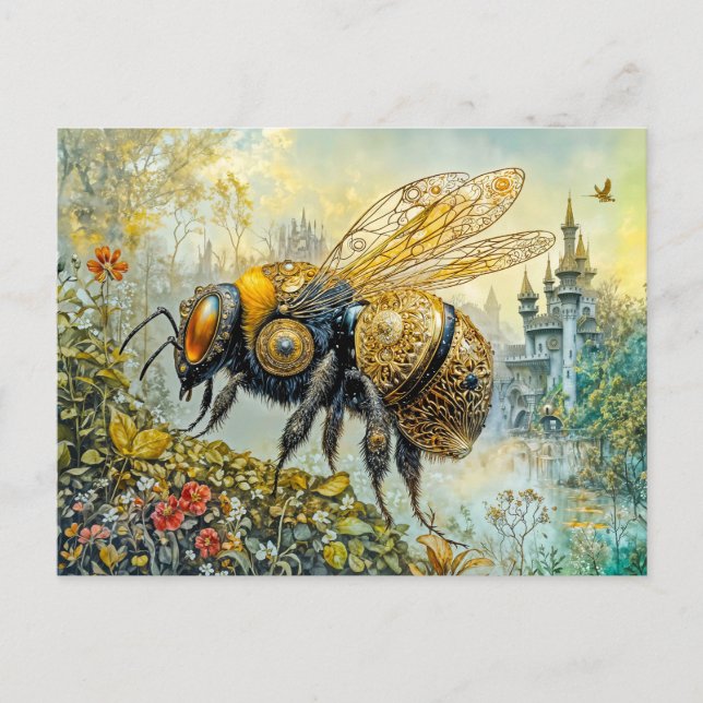Ångpunkts blommande bi vykort (Framsida)