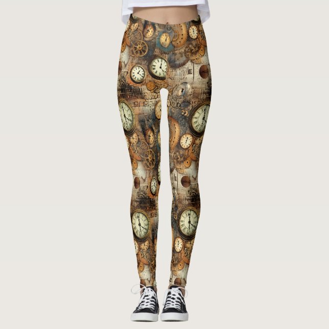 Ångpunkts ingenjörsritning Brun Mässing Leggings (Framsida)