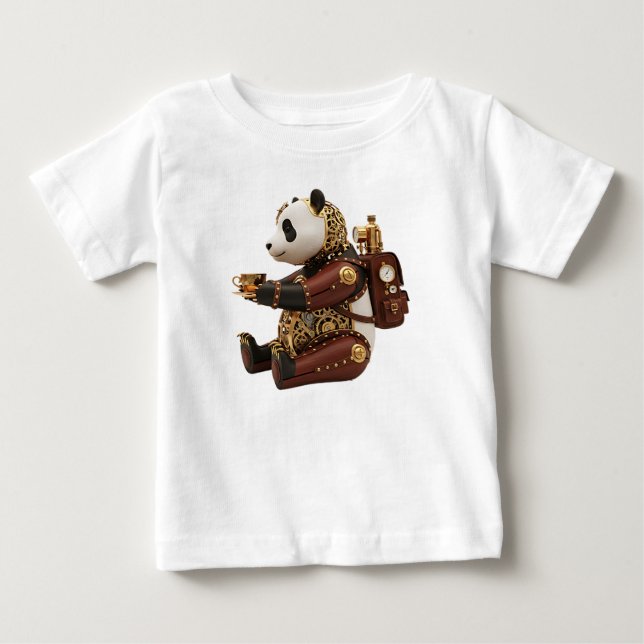 Ångpunkts mekaniska panda mässing klockverk figuri t shirt (Framsida)