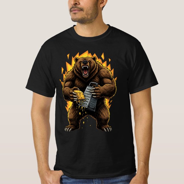 Angry Bear Grating Cheese Grater Hater T Shirt (Framsida)