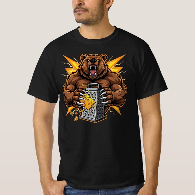 Angry Bear Grating Cheese Grater Hater T Shirt (Framsida)
