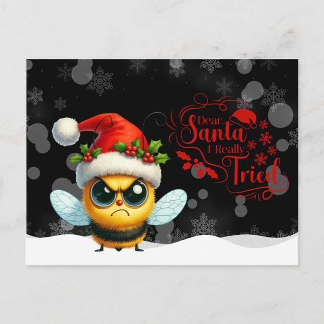 Angry Bee Dear Santa I Really  Tried Postcard Vykort (Framsida)