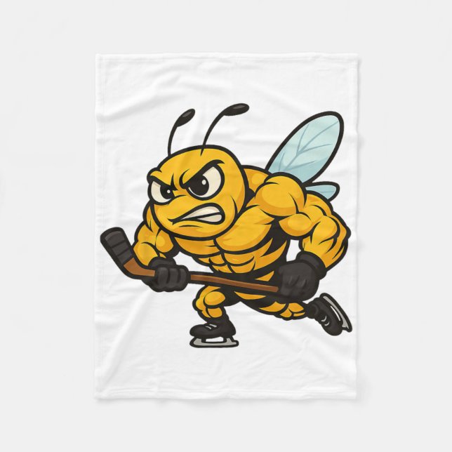 Angry Bee Ice Hockey Player Strong Insect  Fleecefilt (Framsidan)