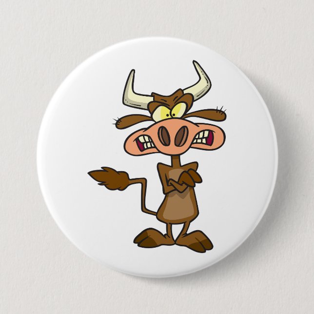Angry Cartoon Bull Funny Grumpy Knapp (Framsida)