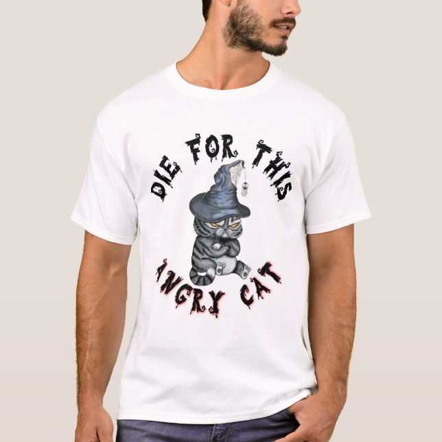 Angry Cat Witch Halloween Gothic T Shirt (Framsida)