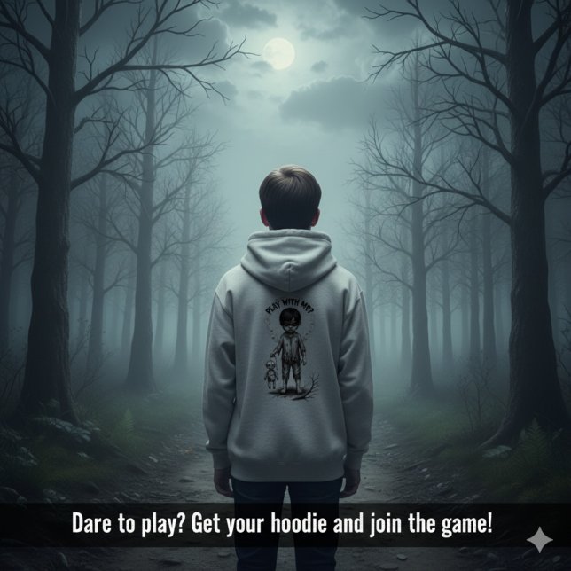 Angry Child Horror Tee with Creepy Doll Hoodie (Dark Horror Child Tee with Creepy Doll
)