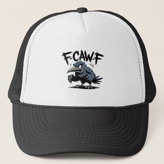 Angry Crow “F-CAW-F ” – Edgy Cartoon Bird Design Keps (Framsida)