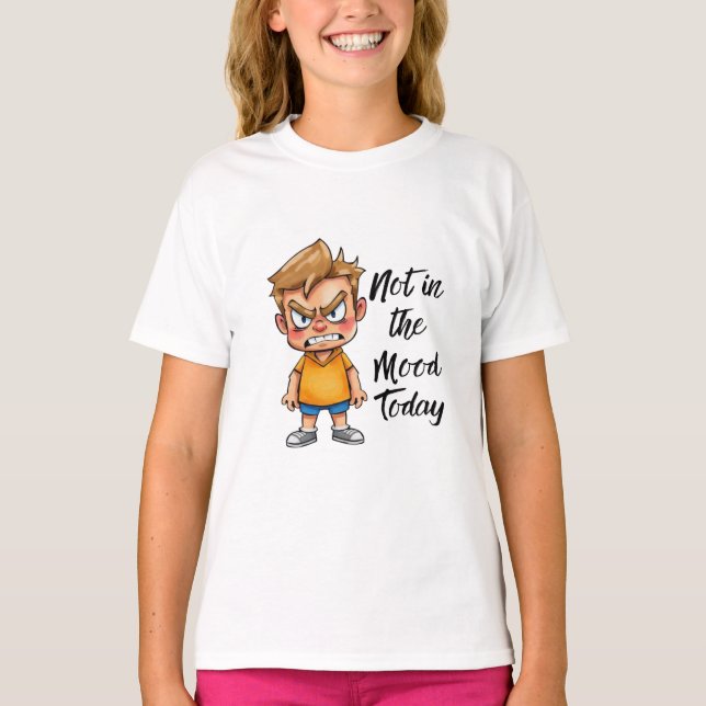 Angry Cute Boy Cartoon T-Shirt – Funny Grumpy Mood (Framsida)