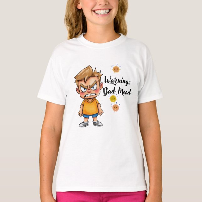 Angry Cute Boy Cartoon T-Shirt – Funny Grumpy Mood (Framsida)