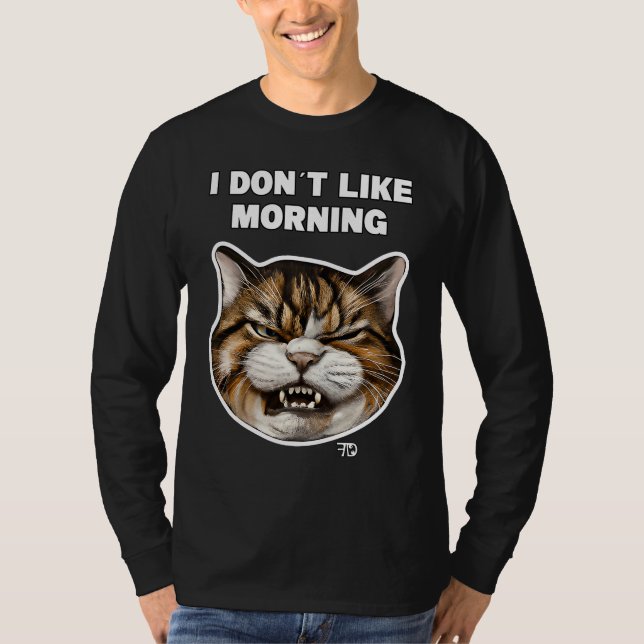 Angry cute Cat With Bad Mood And Mug says no   3 T Shirt (Framsida)
