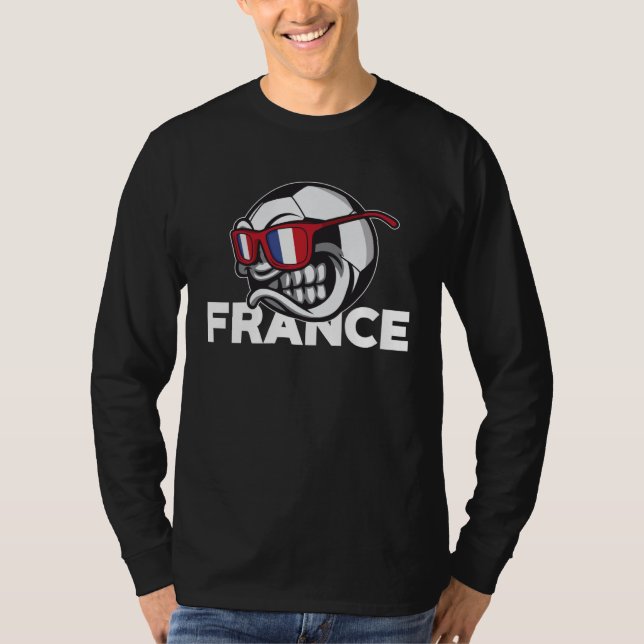 Angry France Soccer Ball with Sunglasses French Fl T Shirt (Framsida)