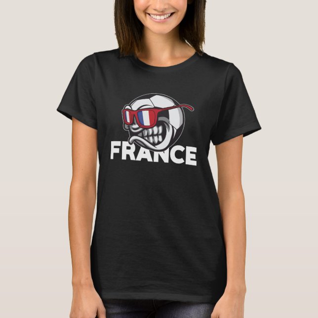 Angry France Soccer Ball with Sunglasses French Fl T Shirt (Framsida)