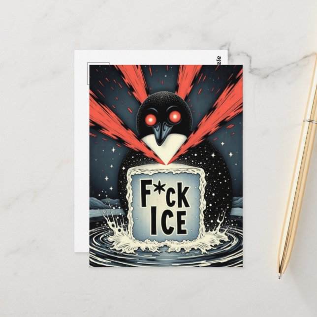 Angry lazer eyes MN Loon melting ice Postcard Vykort (Fram/Back In Situ)