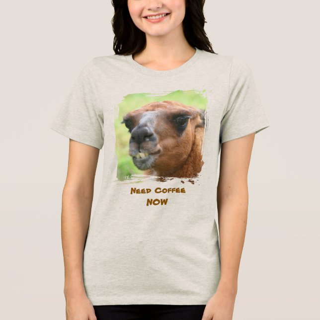 Angry Llama Need Coffee Humor Funny  T Shirt (Framsida)