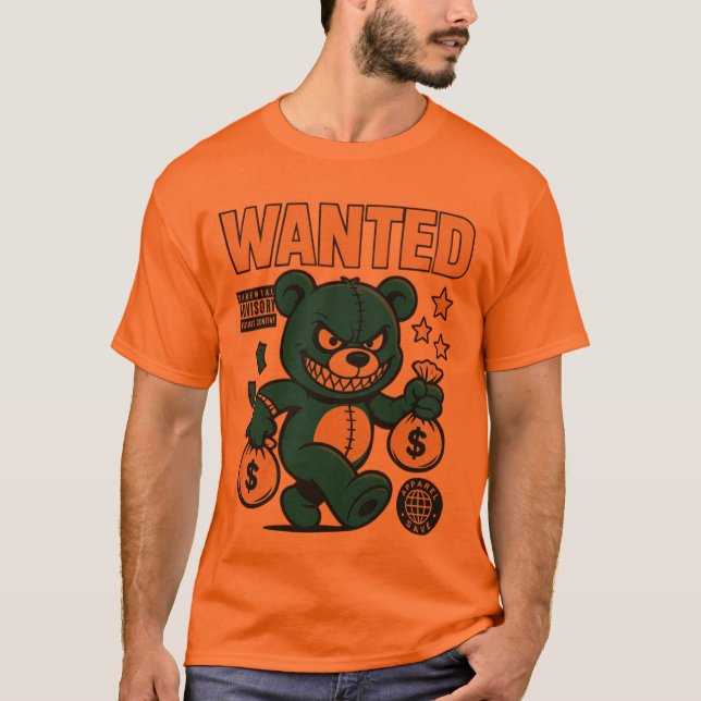 Angry Money Bear Cartoon T-Shirt – Bold Streetwear (Framsida)
