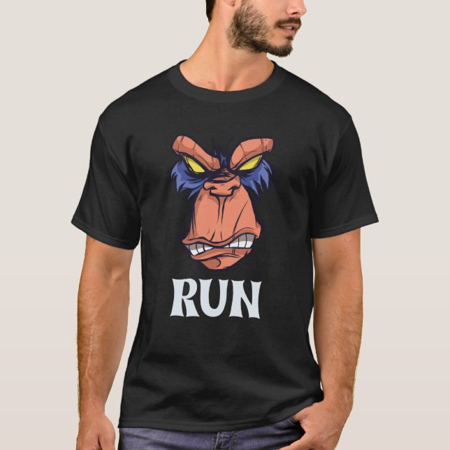 Angry Monkey Face Says Run Running Way Miss Mood T Shirt (Framsida)