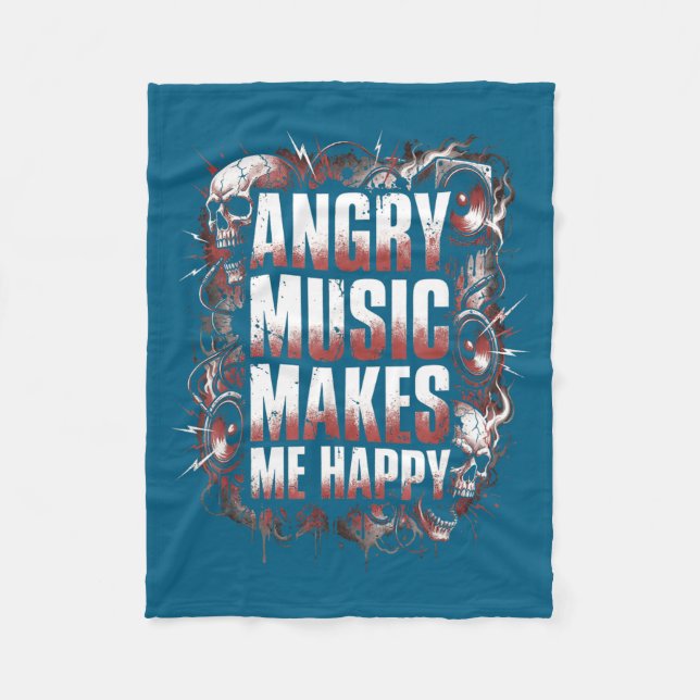 Angry Music Makes Me Happy Heavy Metal Skull Rock  Fleecefilt (Framsidan)
