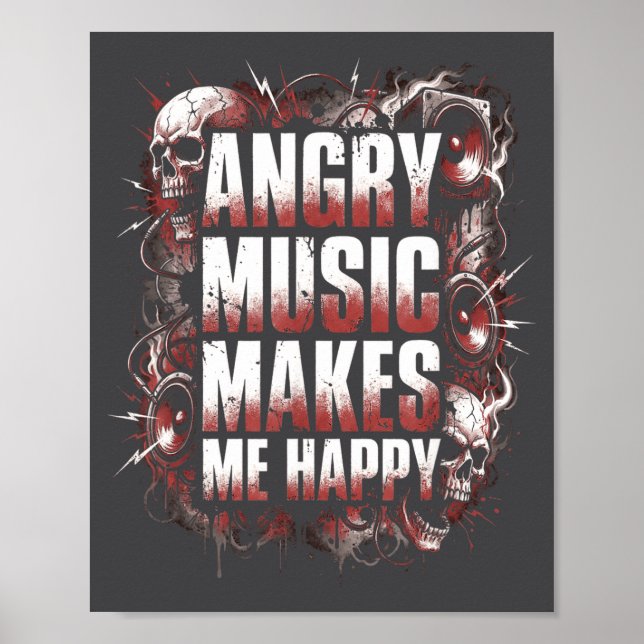 Angry Music Makes Me Happy Heavy Metal Skull Rock  Poster (Framsidan)