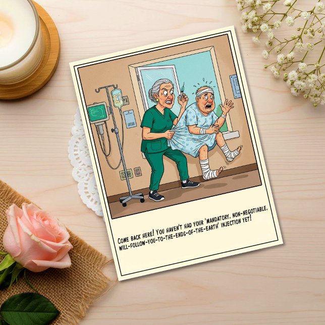 Angry Nurse Stops Patient Window Escape Get Well Vykort (Skapare uppladdad)