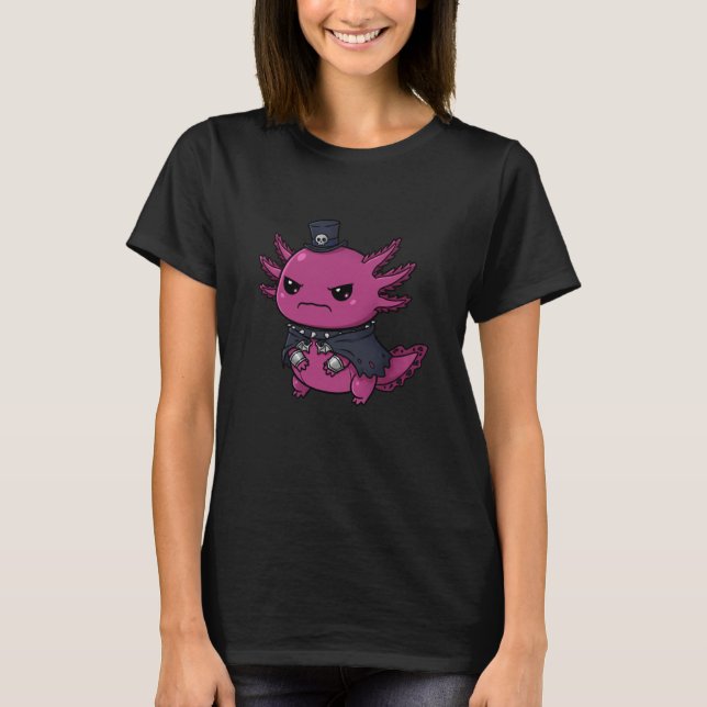 Angry Pink Axolotl Gothic Kawaii Skull Hat Creatur T Shirt (Framsida)