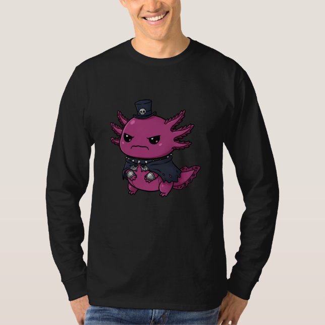 Angry Pink Axolotl Gothic Kawaii Skull Hat Creatur T Shirt (Framsida)